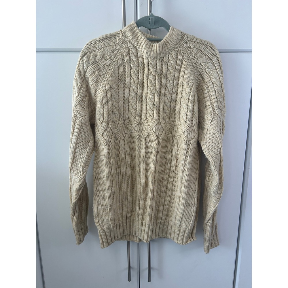 VanCort Cream Cable Knit Sweater Mens Heavy Ribbed Crewneck Pullover Off-White
